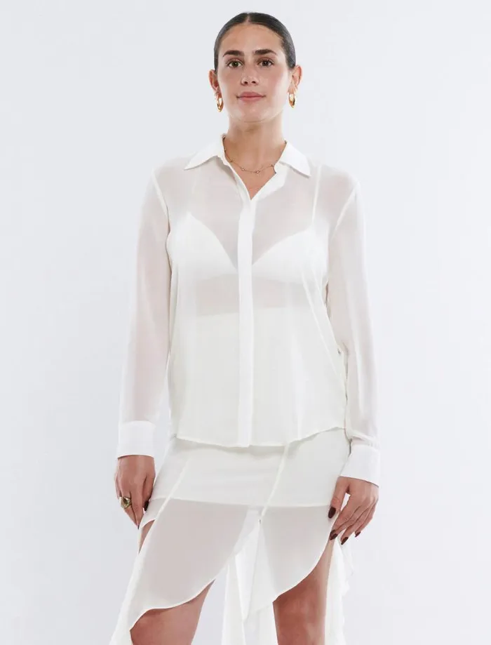 Women Sheer ButtonDown Top and Bralette Gardenia BCBG Tops