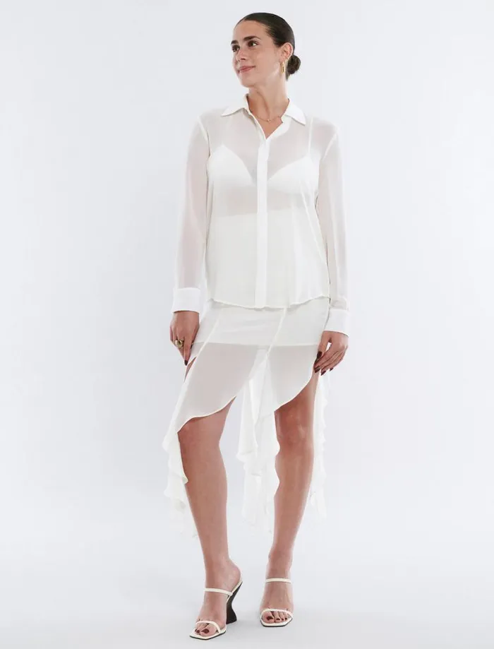 Women Sheer ButtonDown Top and Bralette Gardenia BCBG Tops