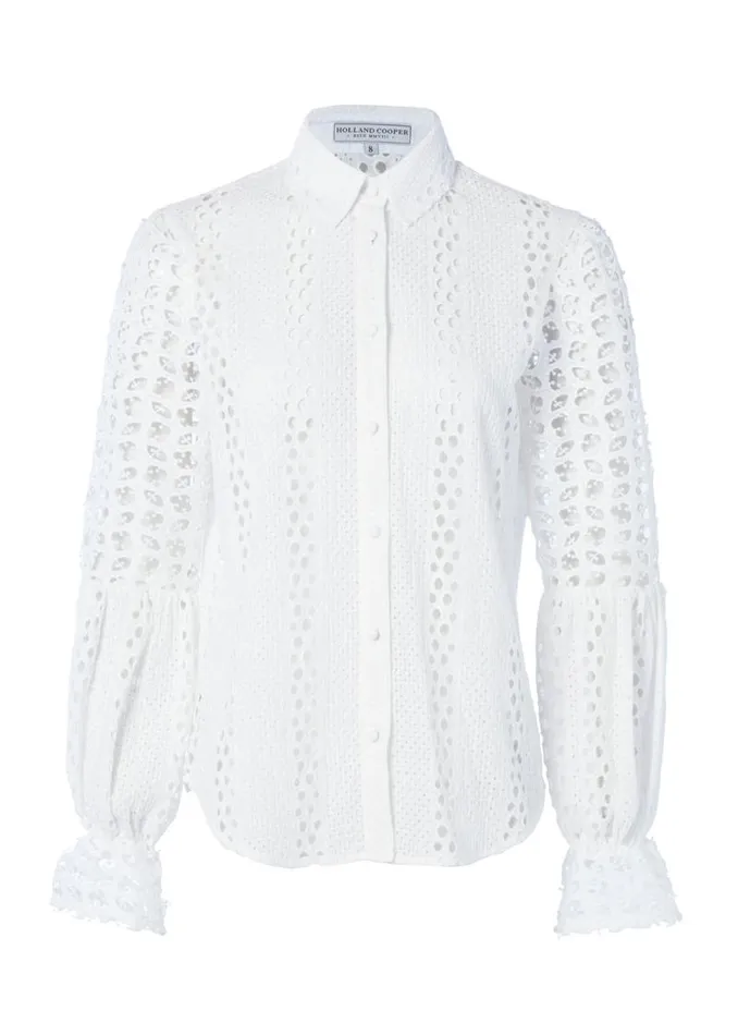 Women Shirts and Blouses Holland Cooper Broderie Lace Shirt White Women Shirts and Blouses Holland Cooper Broderie Lace Shirt White