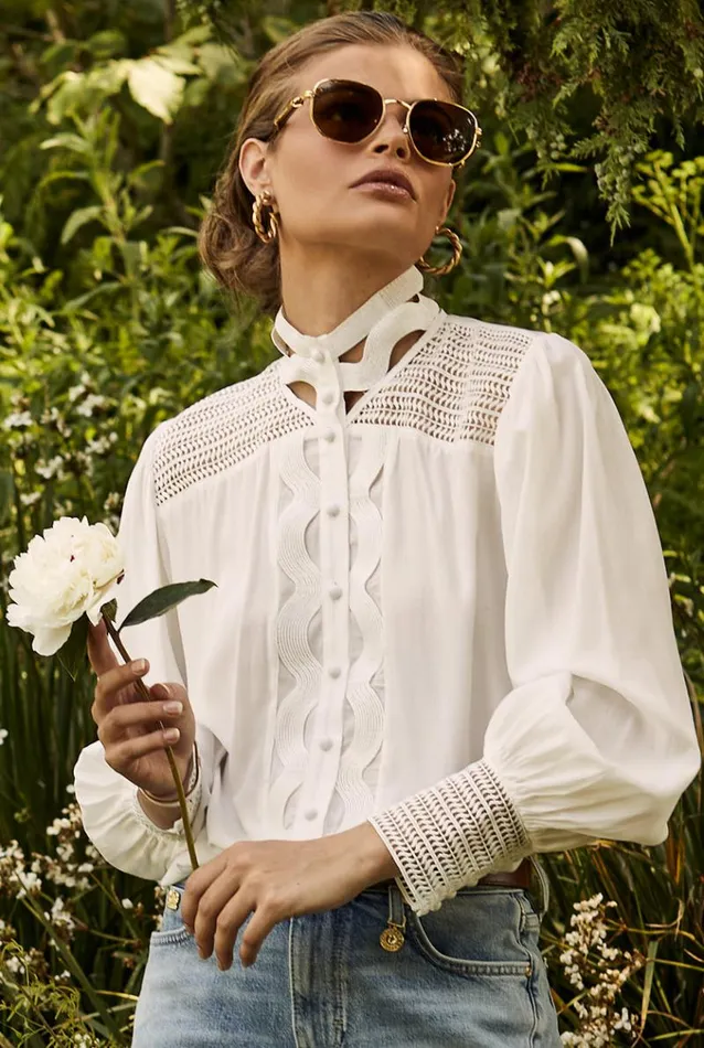 Women Shirts and Blouses Holland Cooper Featherton Lace Shirt White Women Shirts and Blouses Holland Cooper Featherton Lace Shirt White