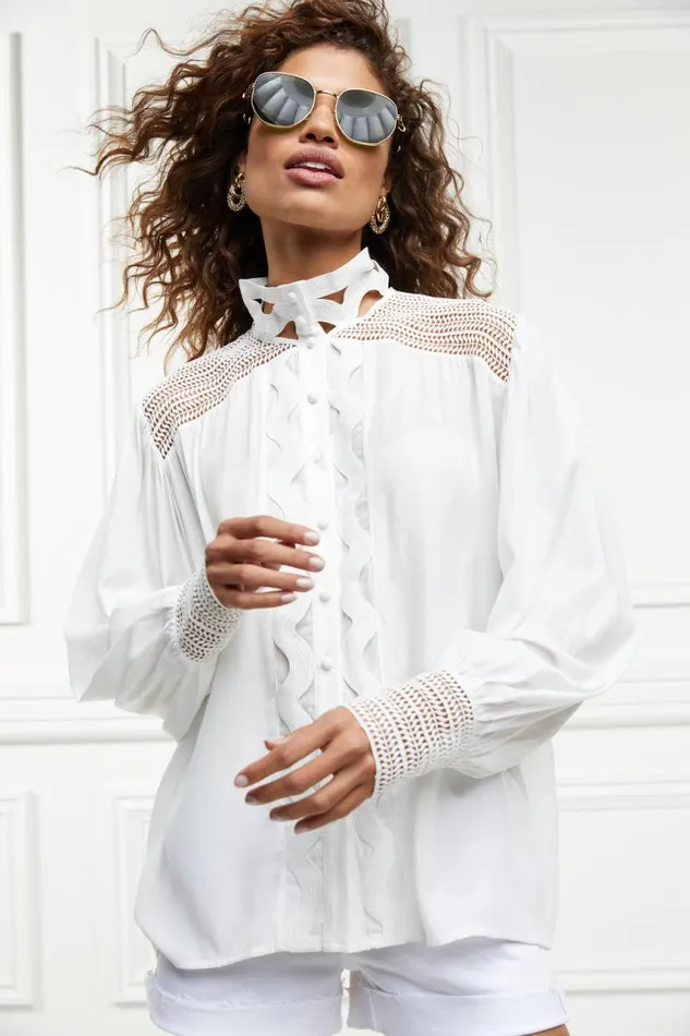Women Shirts and Blouses Holland Cooper Featherton Lace Shirt White Women Shirts and Blouses Holland Cooper Featherton Lace Shirt White