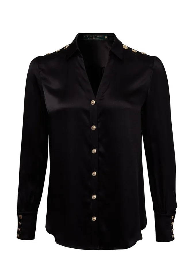 Women Shirts and Blouses Holland Cooper Silk VNeck Blouse Black Women Shirts and Blouses Holland Cooper Silk VNeck Blouse Black