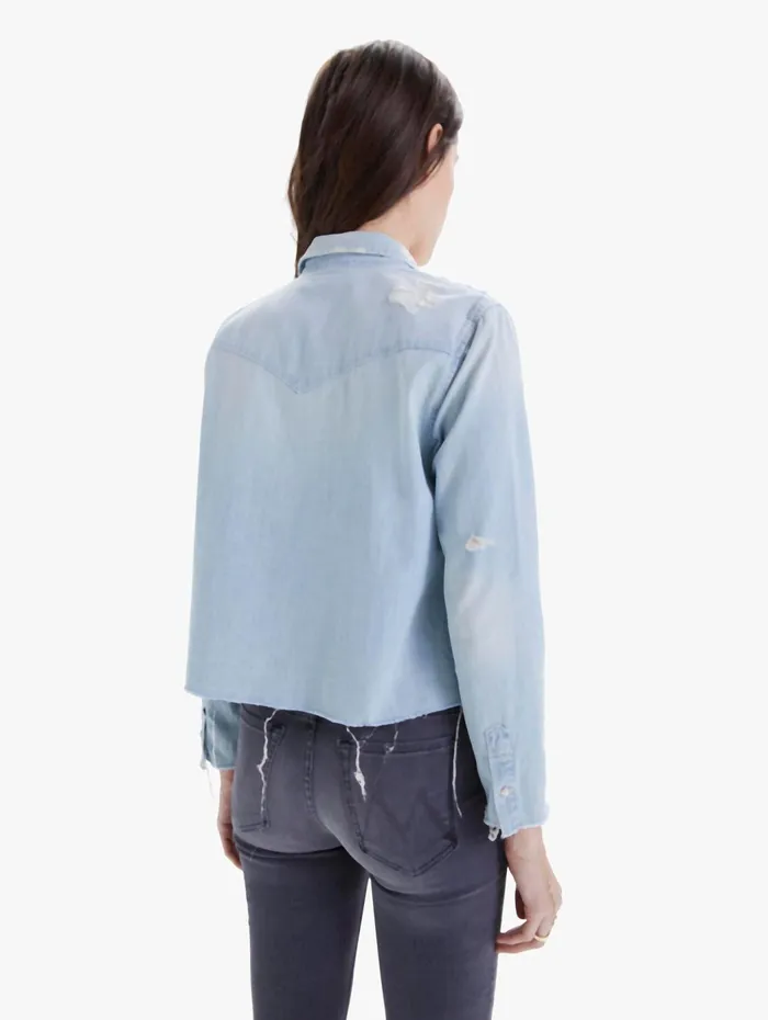 Women Shirts Mother Denim The Super Ex039s Crop Fray Light Blue