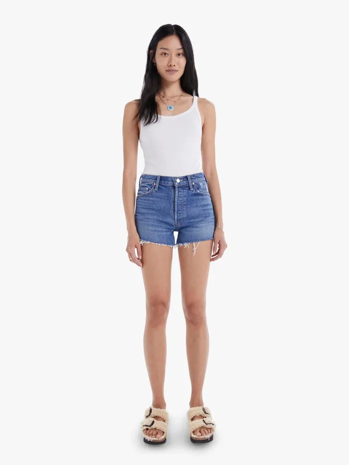 Women Shorts Mother Denim The Tomcat Kick Fray Short Medium Blue