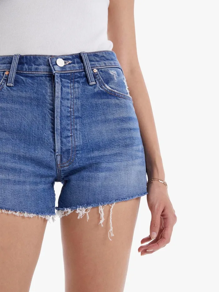 Women Shorts Mother Denim The Tomcat Kick Fray Short Medium Blue