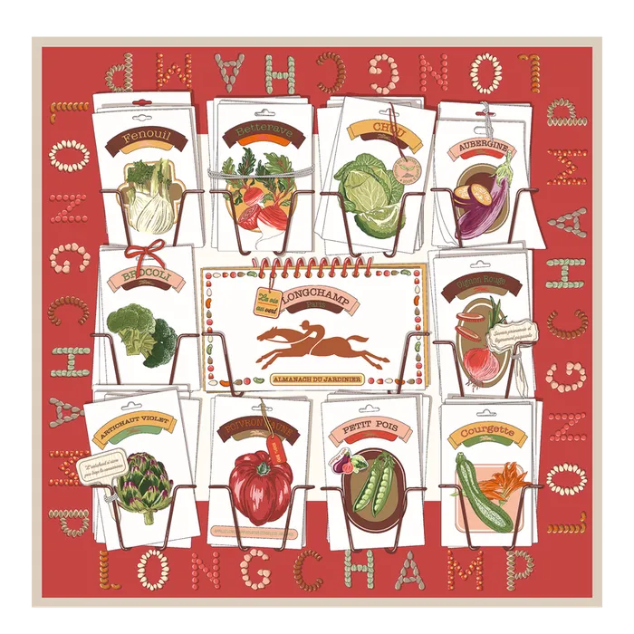 Women Silk Scarves Longchamp In the Vegetable Garden Silk scarf 70 Tomato