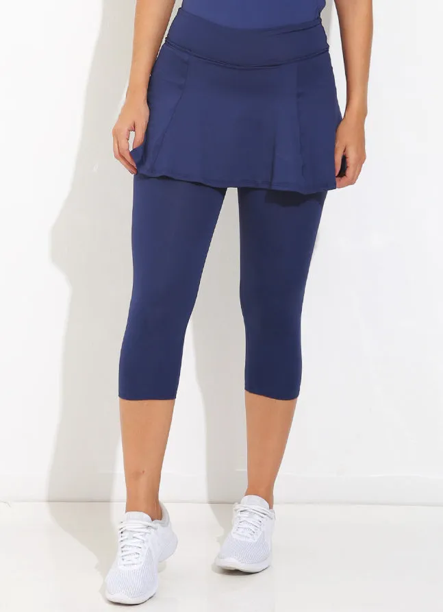 Women Skirted Capri ECO Navy Dona Jo Skirted Leggings and Capris