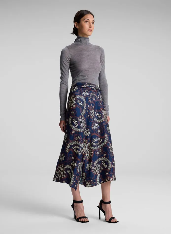 Women Skirts ALC Clara Printed Midi Skirt Navycream
