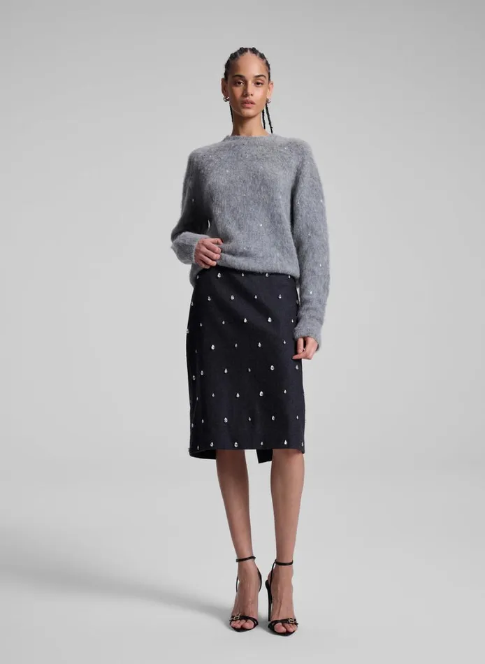 Women Skirts ALC Opal Embellished Wool Pencil Skirt Charcoal