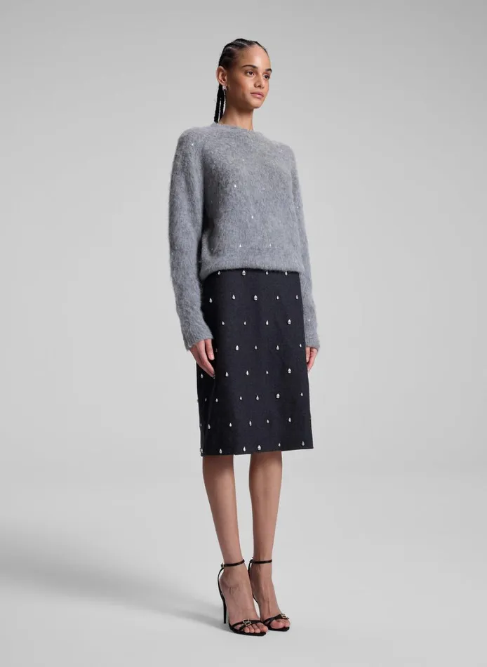 Women Skirts ALC Opal Embellished Wool Pencil Skirt Charcoal