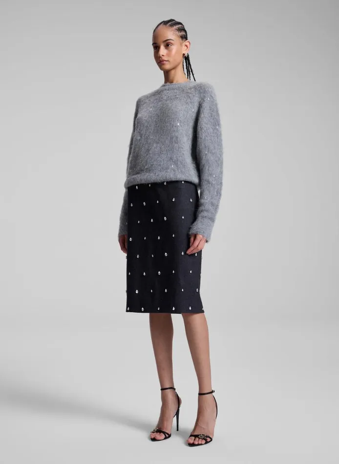 Women Skirts ALC Opal Embellished Wool Pencil Skirt Charcoal