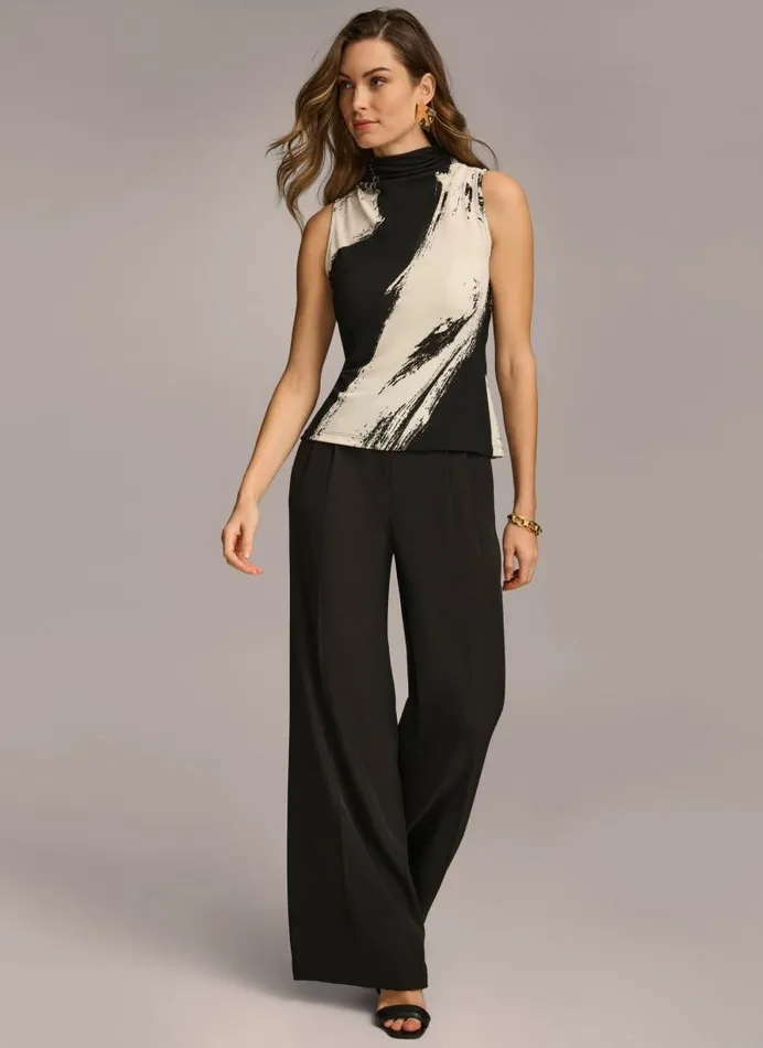 Women SLEEVELESS MOCK NECK TOP Blackcream Donna Karan New York Sweaters And Tops Women SLEEVELESS MOCK NECK TOP Blackcream Donna Karan New York Sweaters And Tops