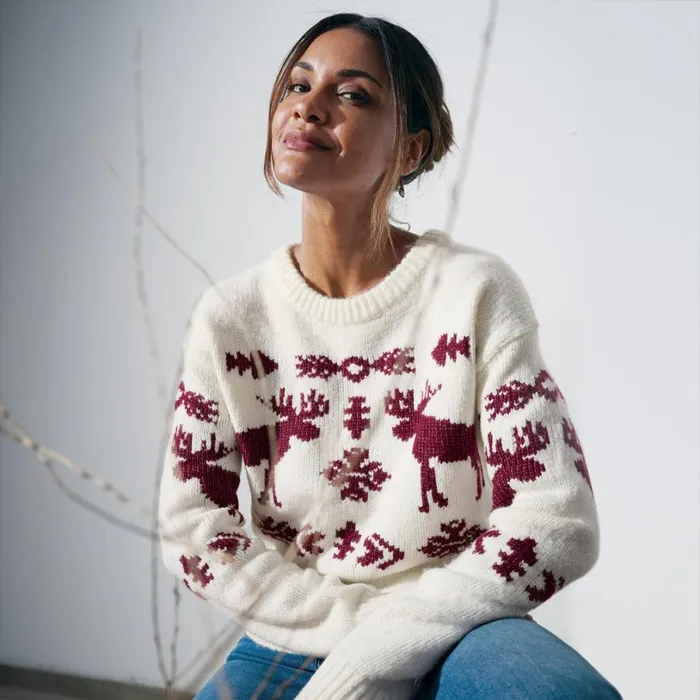 Women Spirited Moose Sweater Petite Marshmallow Sundance Catalog Petite Styles