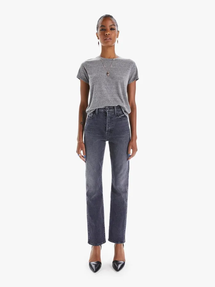 Women Straight Mother Denim High Waisted Hiker Hover Charcoal