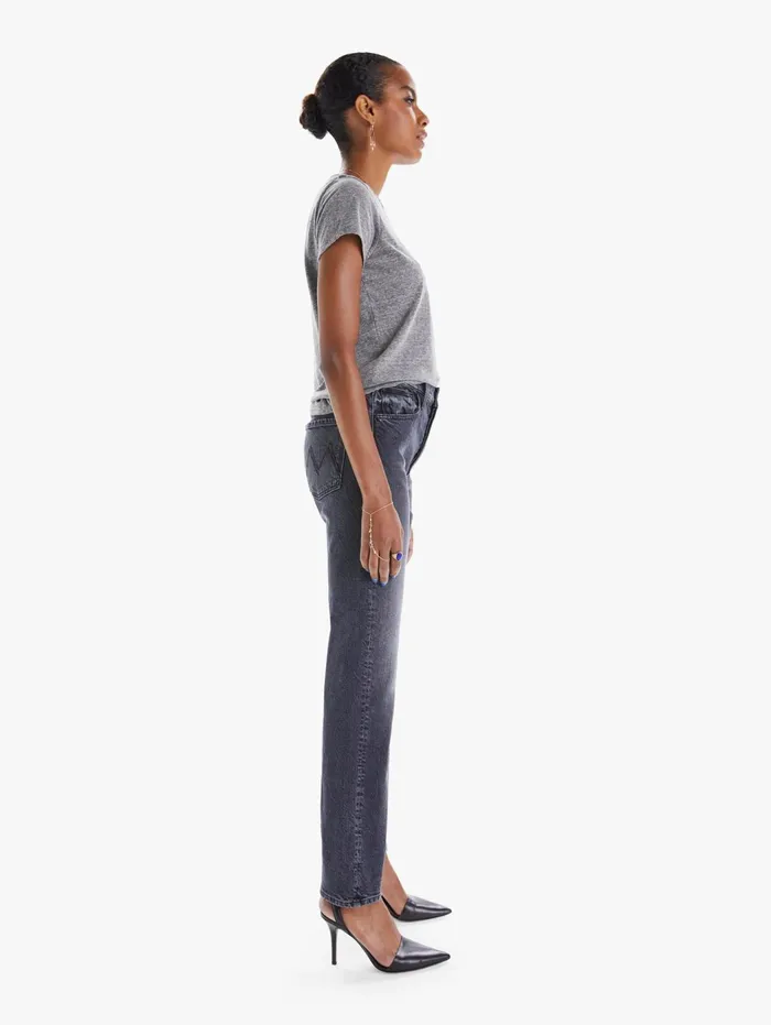 Women Straight Mother Denim High Waisted Hiker Hover Charcoal