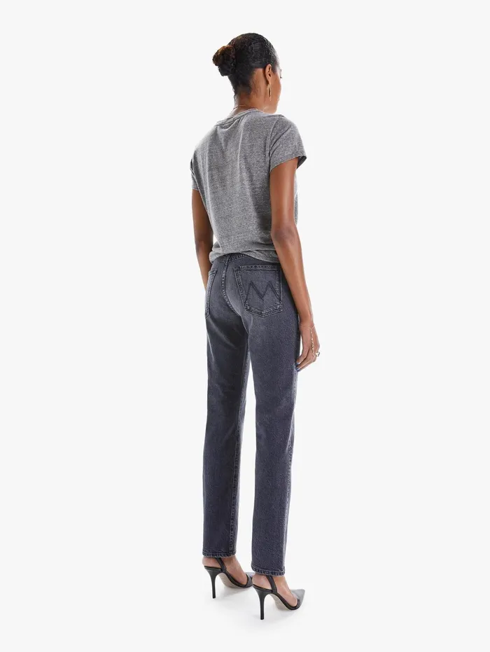 Women Straight Mother Denim High Waisted Hiker Hover Charcoal