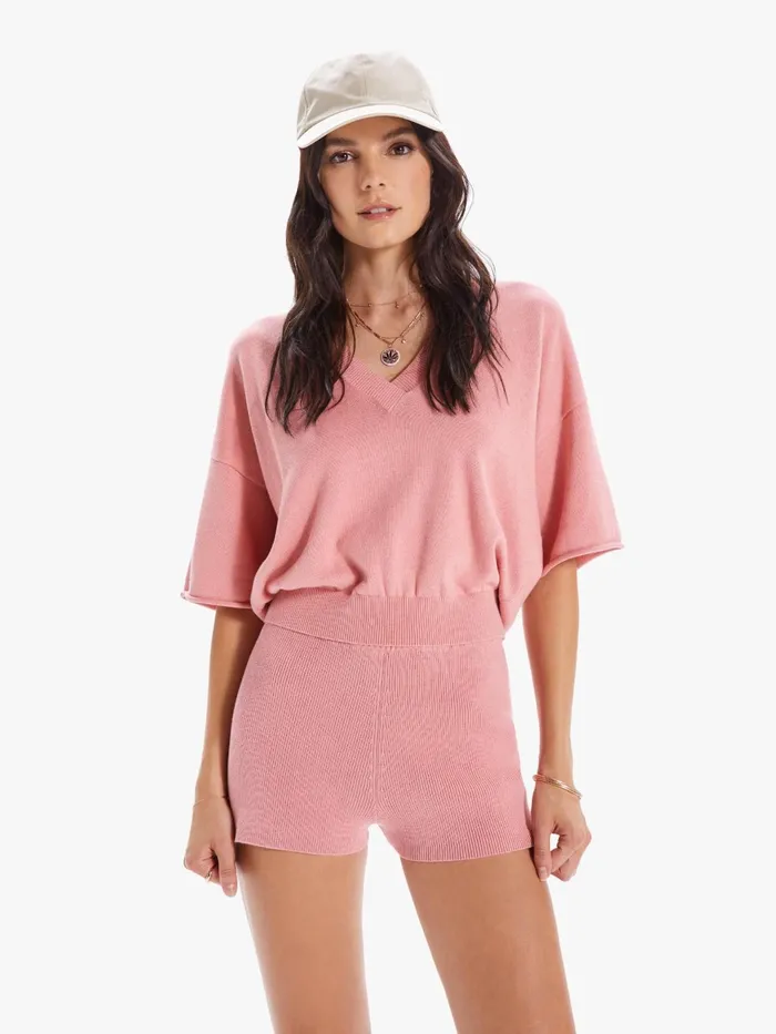 Women Sweaters Mother Denim The SS VNeck Boxy Crop Medium Pink
