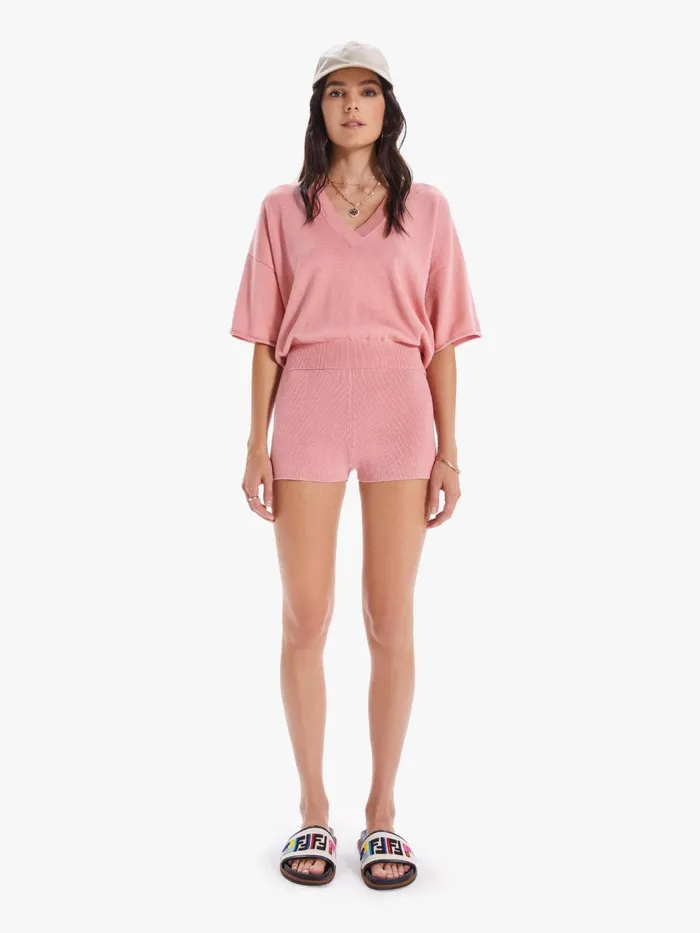 Women Sweaters Mother Denim The SS VNeck Boxy Crop Medium Pink