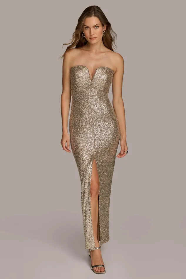 Women SWEETHEART NECK SEQUIN GOWN Fawnsilver Donna Karan New York Dresses And Jumpsuits