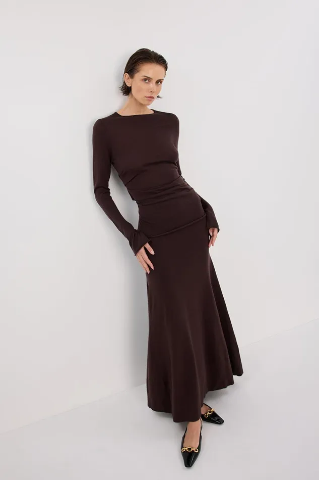 Women The Gift Shop DISSH NICO BITTER CHOC MERINO MAXI SKIRT