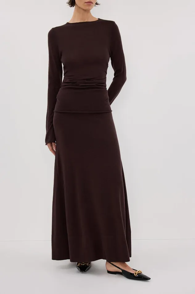Women The Gift Shop DISSH NICO BITTER CHOC MERINO MAXI SKIRT