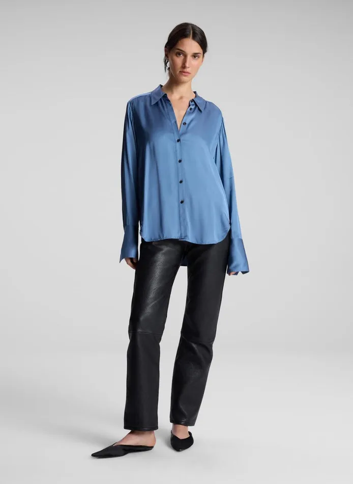 Women Tops ALC Aiden Satin Top Steel Blue