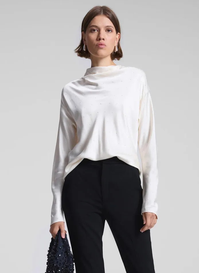 Women Tops ALC Georgia Embellished Satin Top Villa