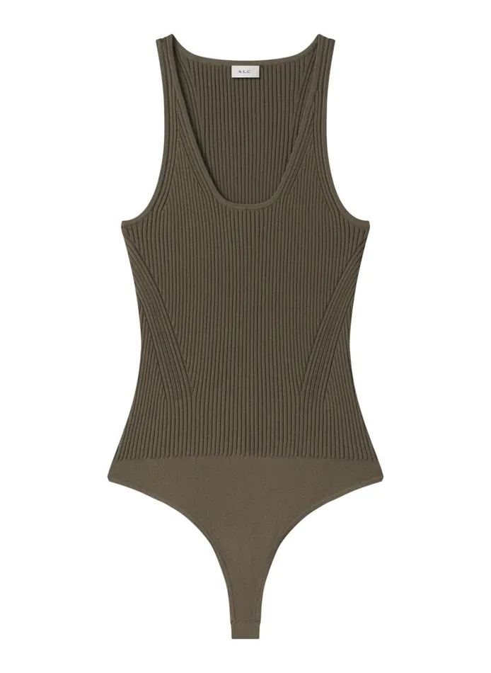 Women Tops ALC Lucy Ribbed Bodysuit Dark Sage