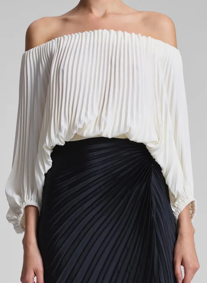Women Tops ALC Sienna Satin Pleated Off Shoulder Top Whisper White