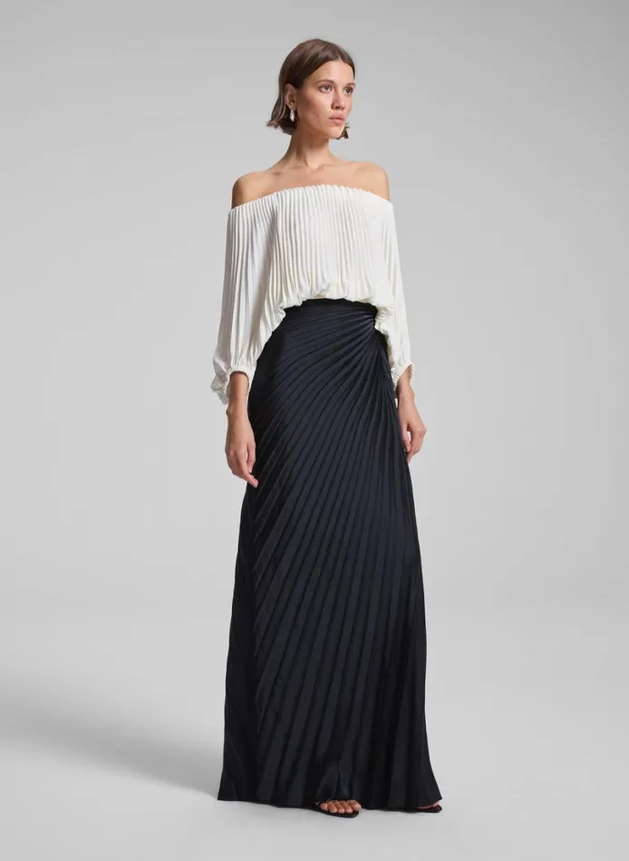 Women Tops ALC Sienna Satin Pleated Off Shoulder Top Whisper White