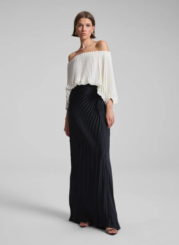 Women Tops ALC Sienna Satin Pleated Off Shoulder Top Whisper White