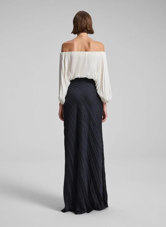 Women Tops ALC Sienna Satin Pleated Off Shoulder Top Whisper White