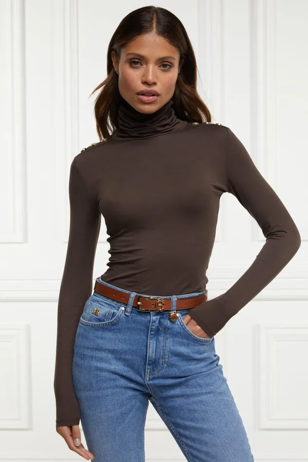Women Tops Holland Cooper Essential Roll Neck Coffee