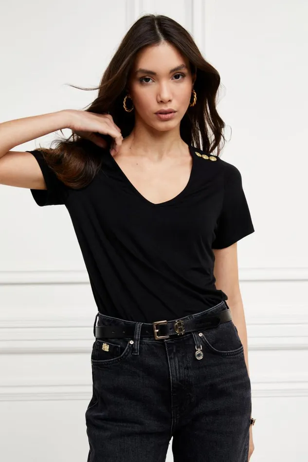 Women Tops Holland Cooper Relax Fit VNeck Tee Black Women Tops Holland Cooper Relax Fit VNeck Tee Black