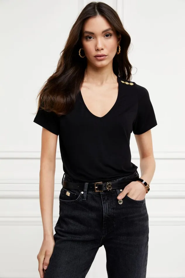 Women Tops Holland Cooper Relax Fit VNeck Tee Black Women Tops Holland Cooper Relax Fit VNeck Tee Black