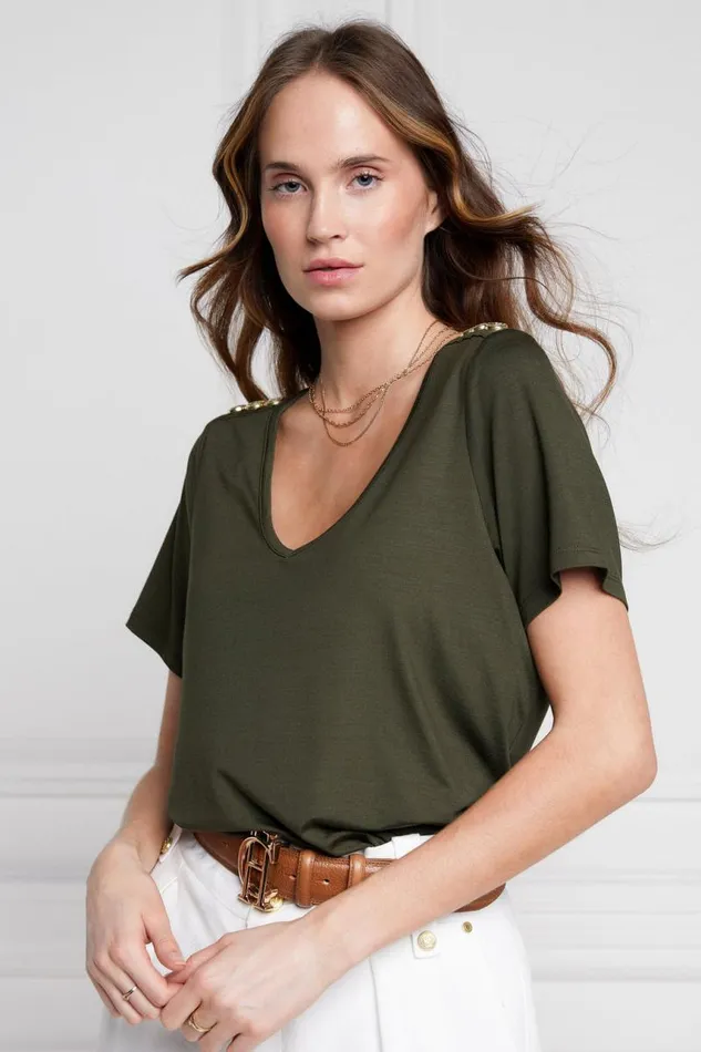 Women Tops Holland Cooper Relax Fit VNeck Tee Khaki
