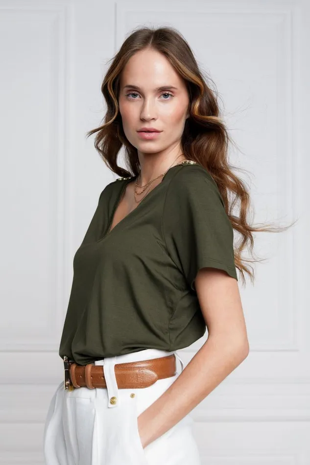 Women Tops Holland Cooper Relax Fit VNeck Tee Khaki Women Tops Holland Cooper Relax Fit VNeck Tee Khaki