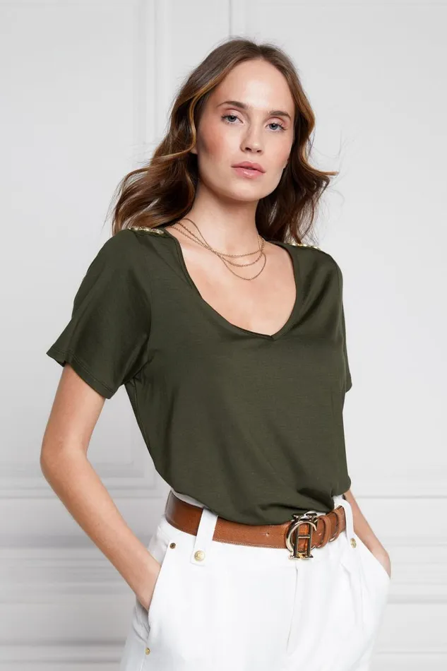 Women Tops Holland Cooper Relax Fit VNeck Tee Khaki Women Tops Holland Cooper Relax Fit VNeck Tee Khaki