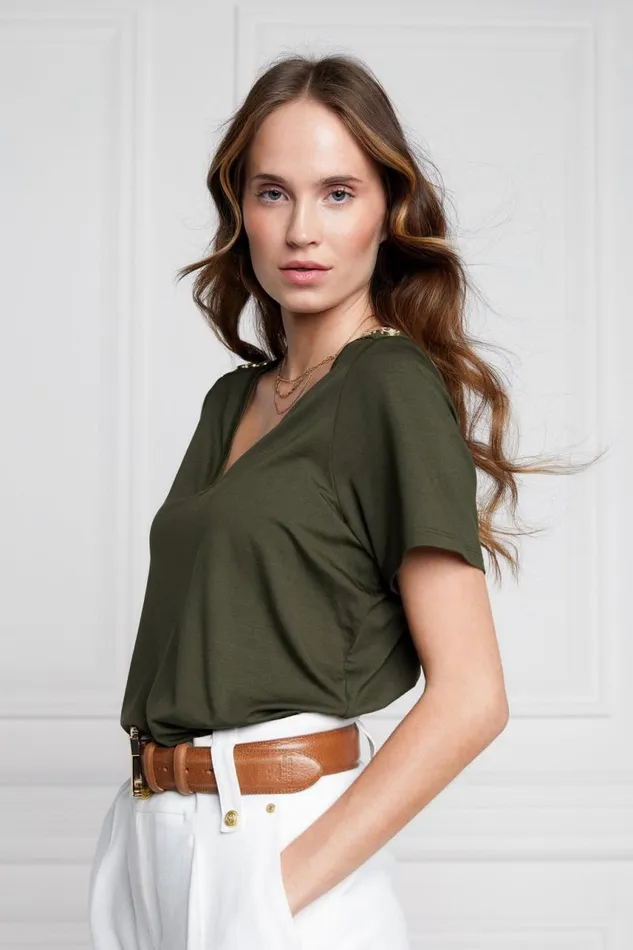 Women Tops Holland Cooper Relax Fit VNeck Tee Khaki Women Tops Holland Cooper Relax Fit VNeck Tee Khaki
