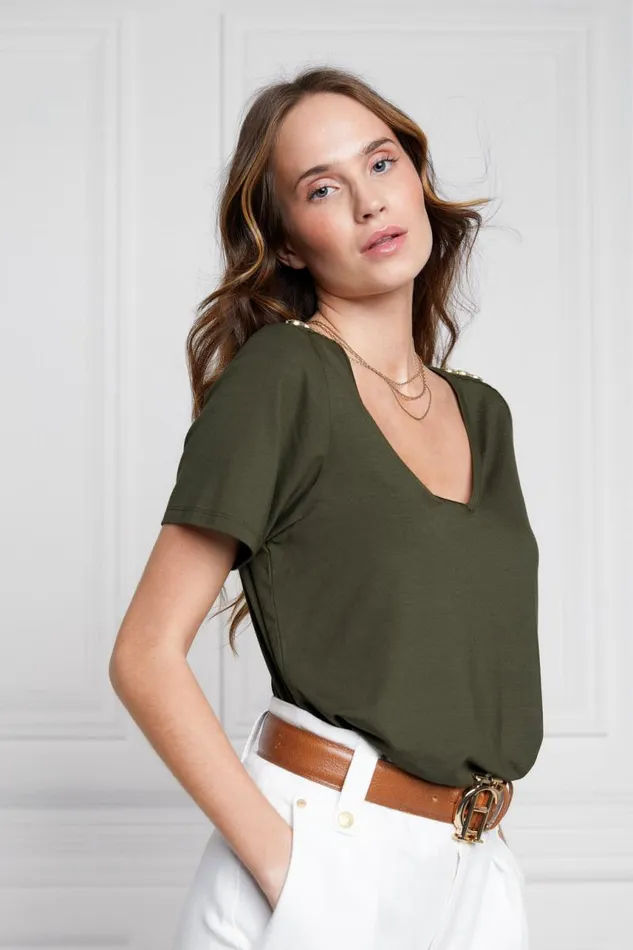 Women Tops Holland Cooper Relax Fit VNeck Tee Khaki Women Tops Holland Cooper Relax Fit VNeck Tee Khaki