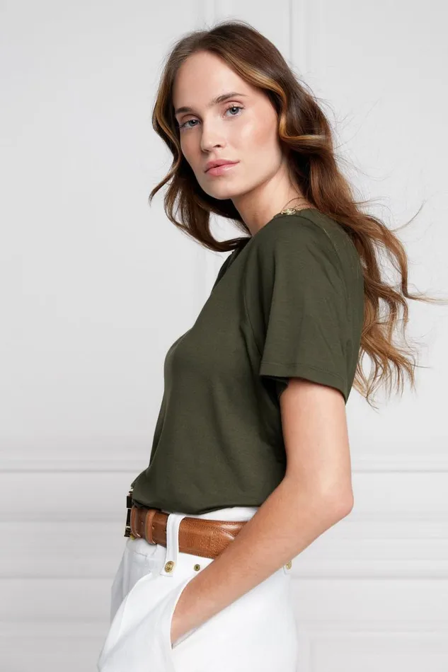 Women Tops Holland Cooper Relax Fit VNeck Tee Khaki Women Tops Holland Cooper Relax Fit VNeck Tee Khaki