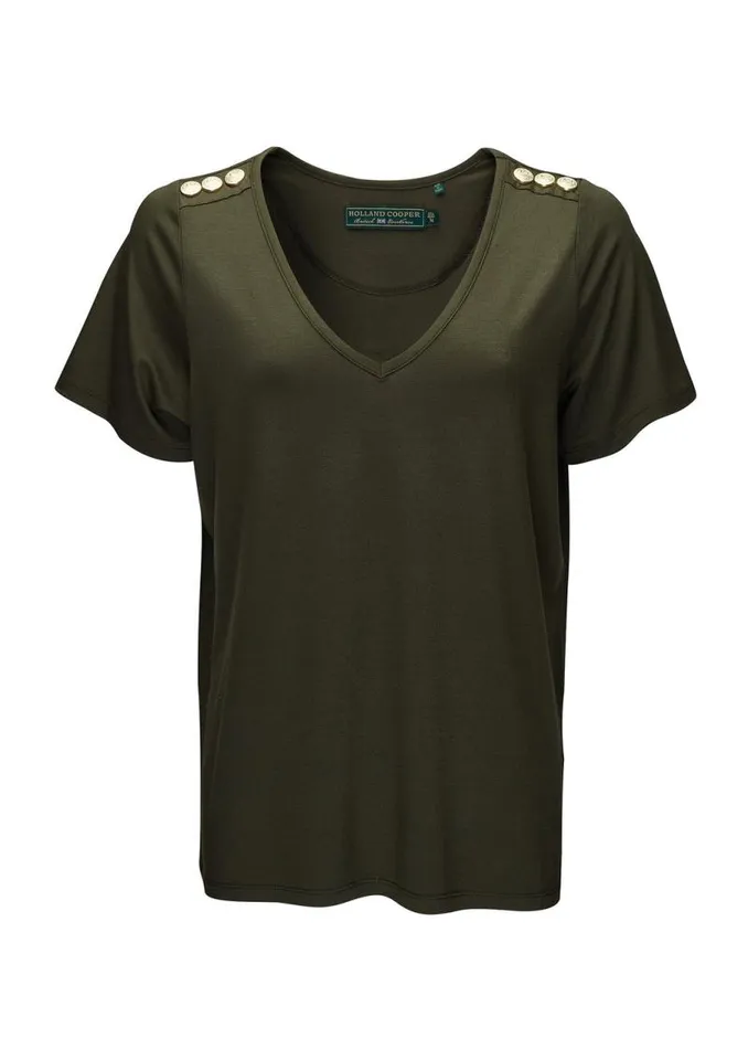 Women Tops Holland Cooper Relax Fit VNeck Tee Khaki Women Tops Holland Cooper Relax Fit VNeck Tee Khaki