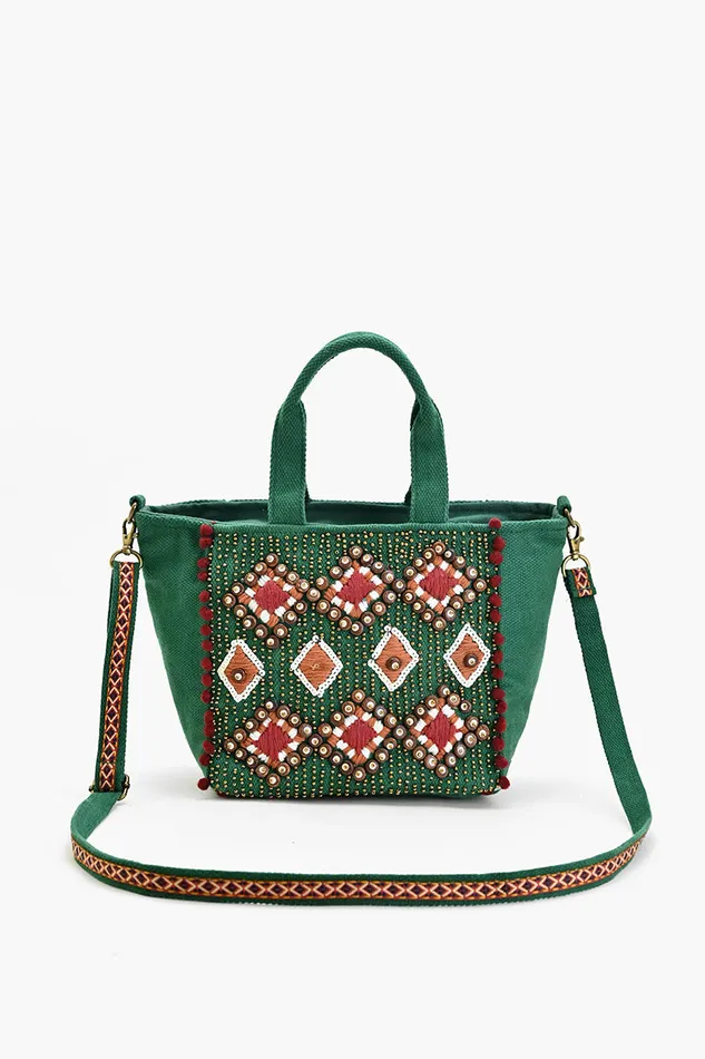 Women Totes America and Beyond Embellished Tote Mini with Adjustable Strap Green Geo