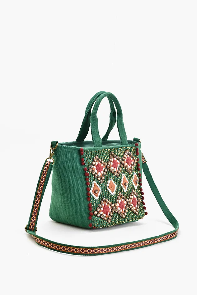 Women Totes America and Beyond Embellished Tote Mini with Adjustable Strap Green Geo