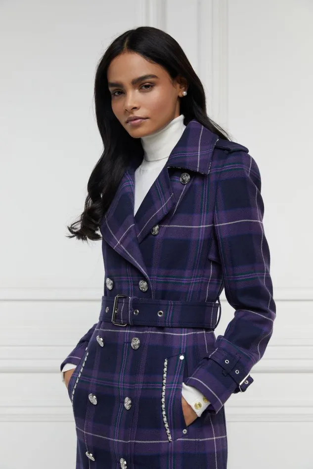 Women Trench Coats Holland Cooper Jubilee Full Length Marlborough Trench Jubilee Tartan