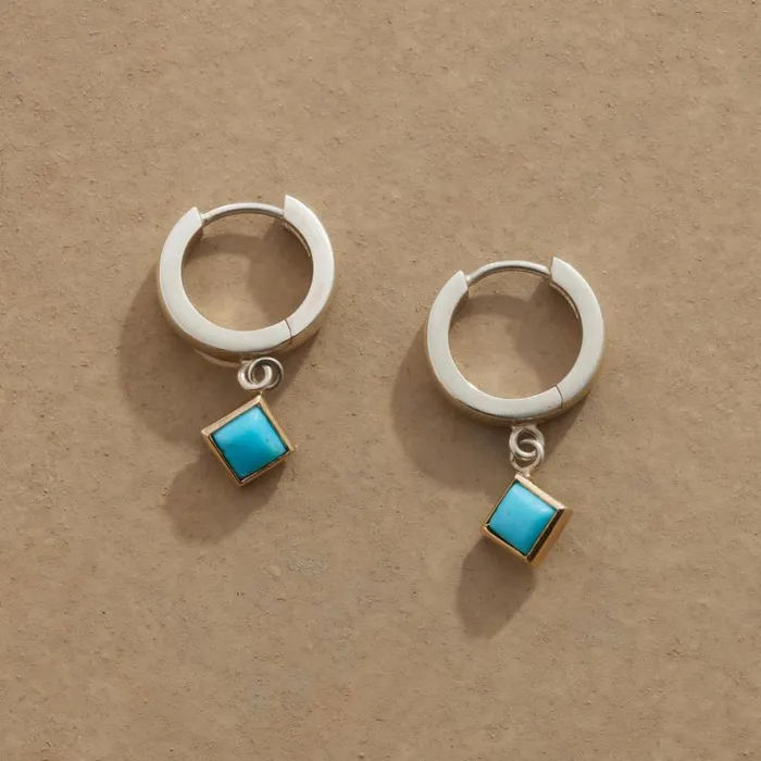 Women Turquoise Spangled Hoops Sundance Catalog Earrings