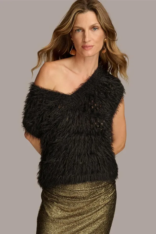 Women VNECK EYELASH TOP Black Donna Karan New York Sweaters And Tops