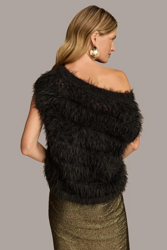 Women VNECK EYELASH TOP Black Donna Karan New York Sweaters And Tops
