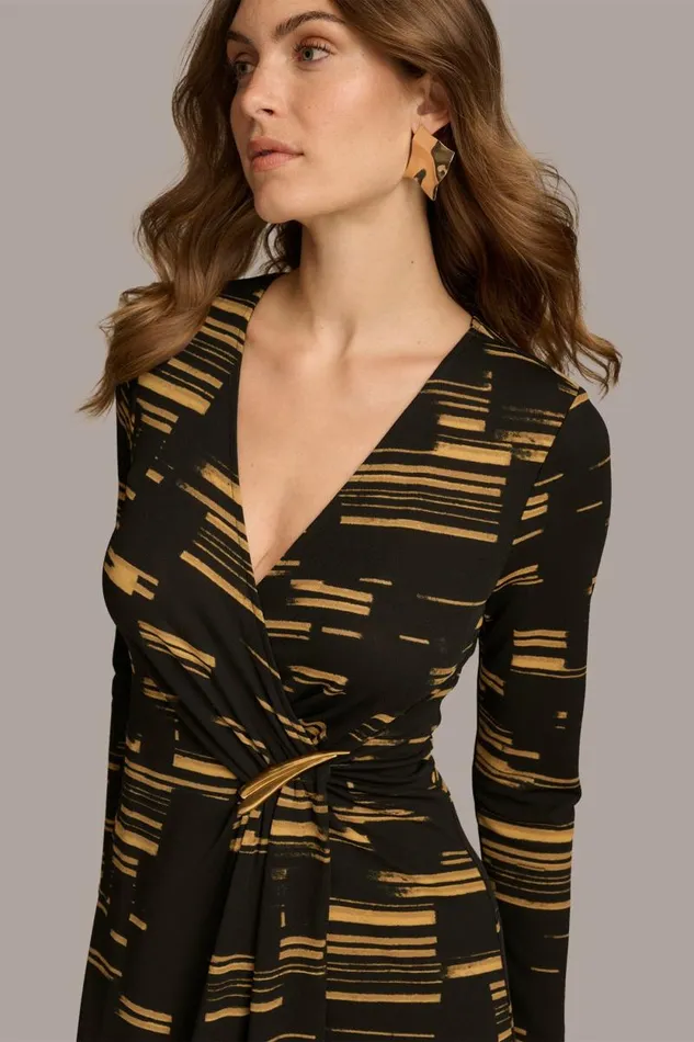 Women VNECK FAUX WRAP DRESS Gold Multi Donna Karan New York Dresses And Jumpsuits Women VNECK FAUX WRAP DRESS Gold Multi Donna Karan New York Dresses And Jumpsuits