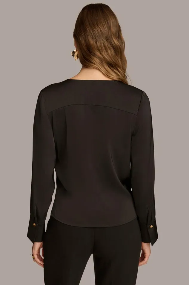 Women VNECK WITH SIDE BUTTON DETAIL Black Donna Karan New York Sweaters And Tops Women VNECK WITH SIDE BUTTON DETAIL Black Donna Karan New York Sweaters And Tops